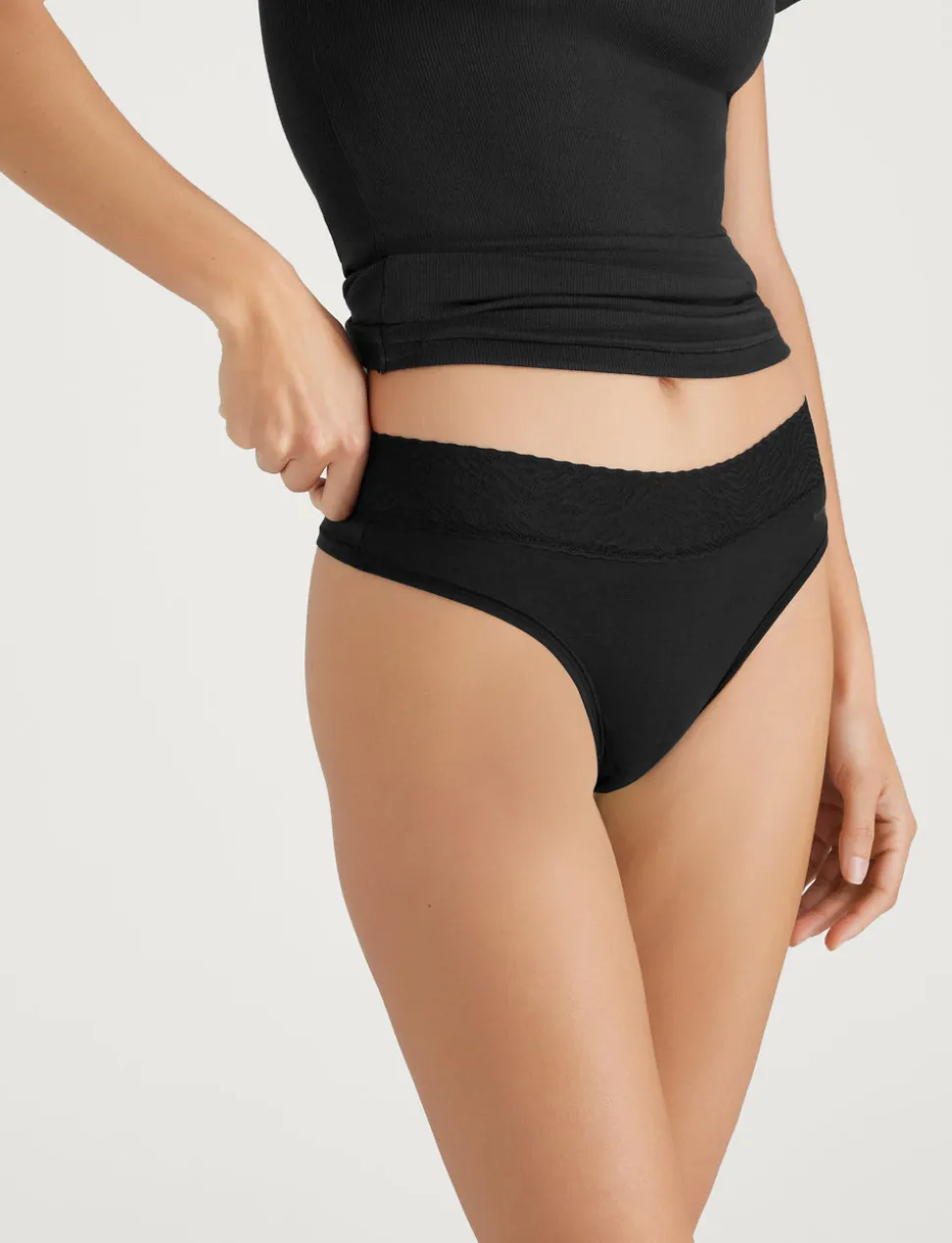 Women's Cool Cotton Thong, Lace Waist (3-Pack)