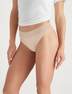 Women's Cool Cotton Thong, Lace Waist