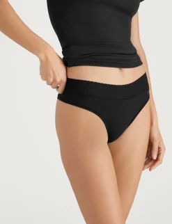 Women's Cool Cotton Thong, Lace Waist