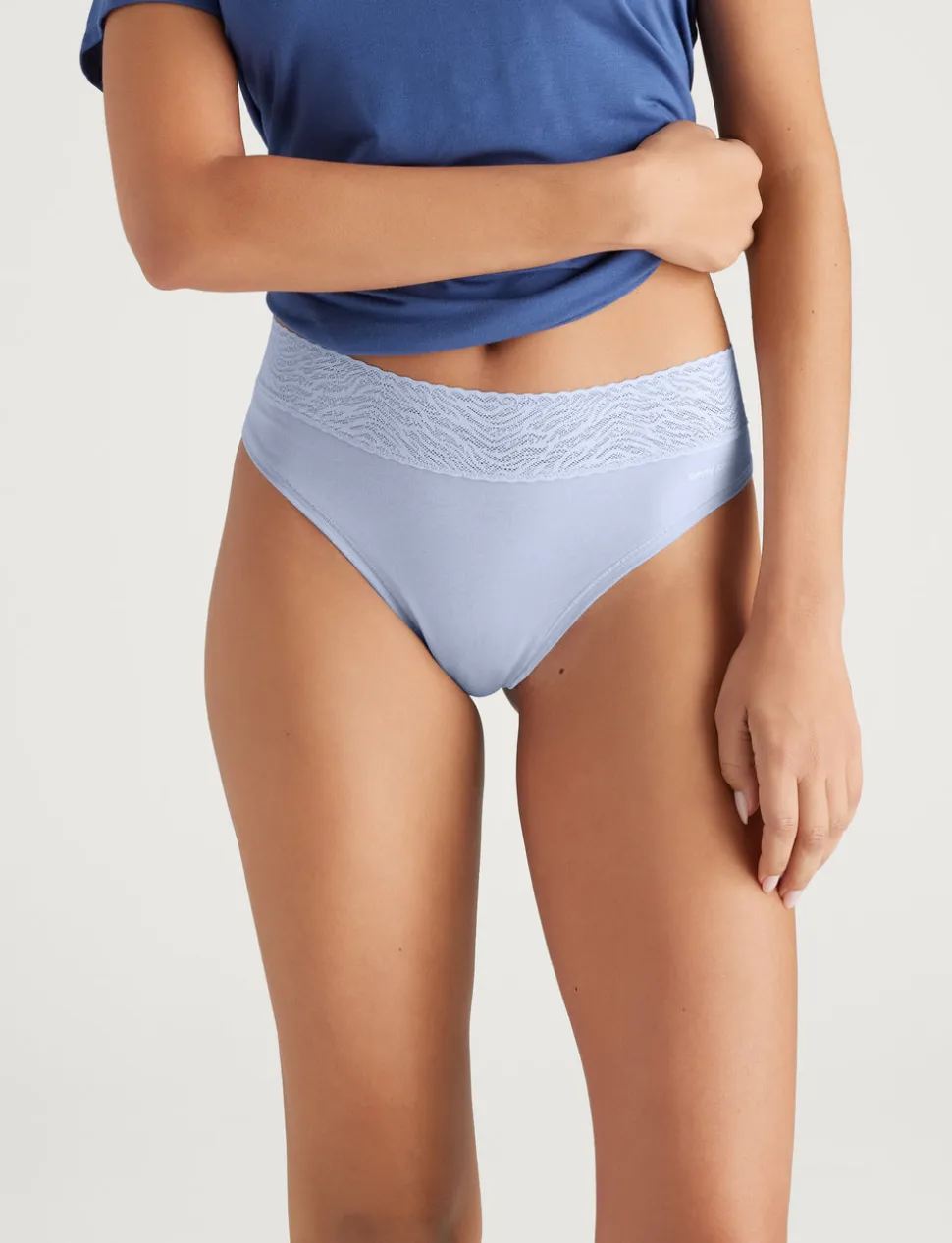 Women's Cool Cotton Thong, Lace Waist