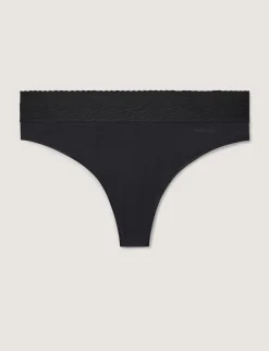 Women's Cool Cotton Thong, Lace Waist