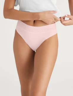 Women's Cool Cotton Thong, Lace Waist