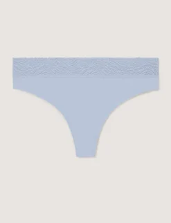 Women's Cool Cotton Thong, Lace Waist
