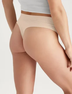 Women's Cool Cotton Thong, Lace Waist