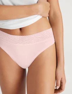 Women's Cool Cotton Thong, Lace Waist