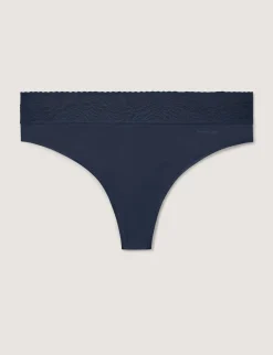 Women's Cool Cotton Thong, Lace Waist