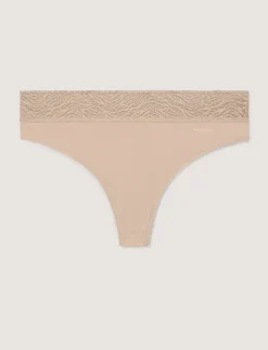Women's Cool Cotton Thong, Lace Waist