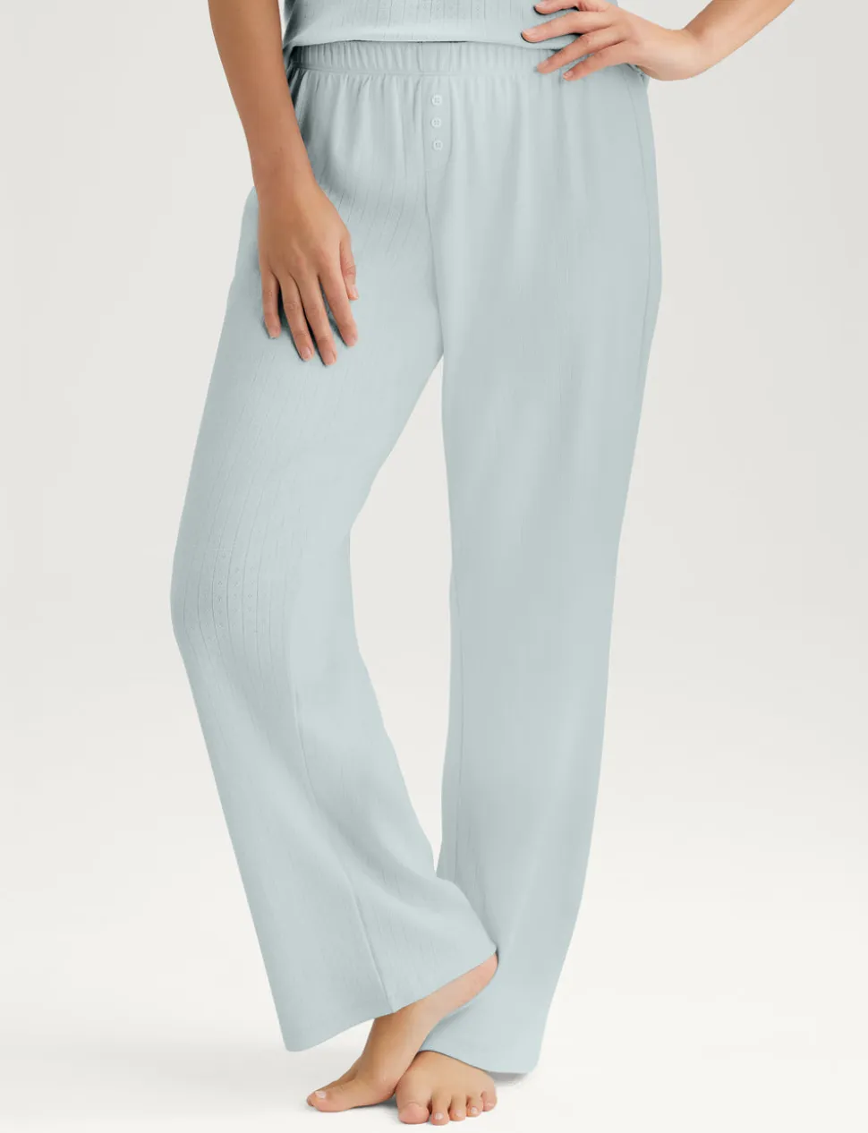 Women's Cotton Pointelle Rib Tee & Pant Set