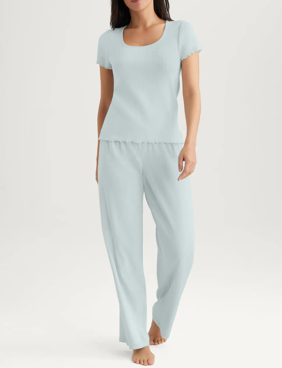 Women's Cotton Pointelle Rib Tee & Pant Set