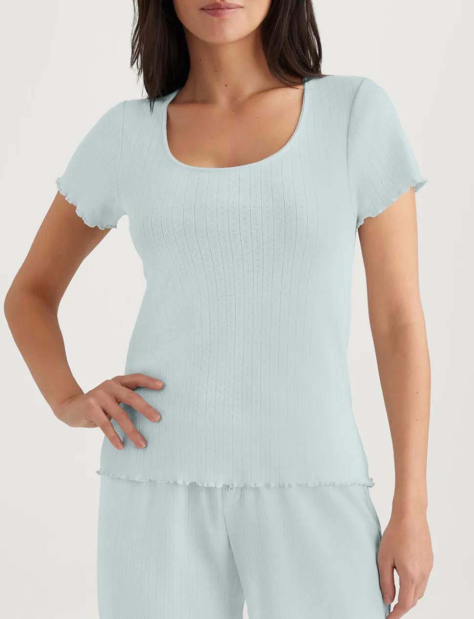 Women's Cotton Pointelle Rib Tee & Pant Set