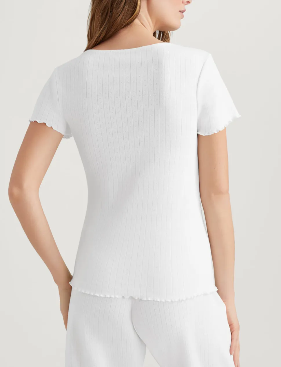 Women's Cotton Pointelle Rib Tee & Pant Set