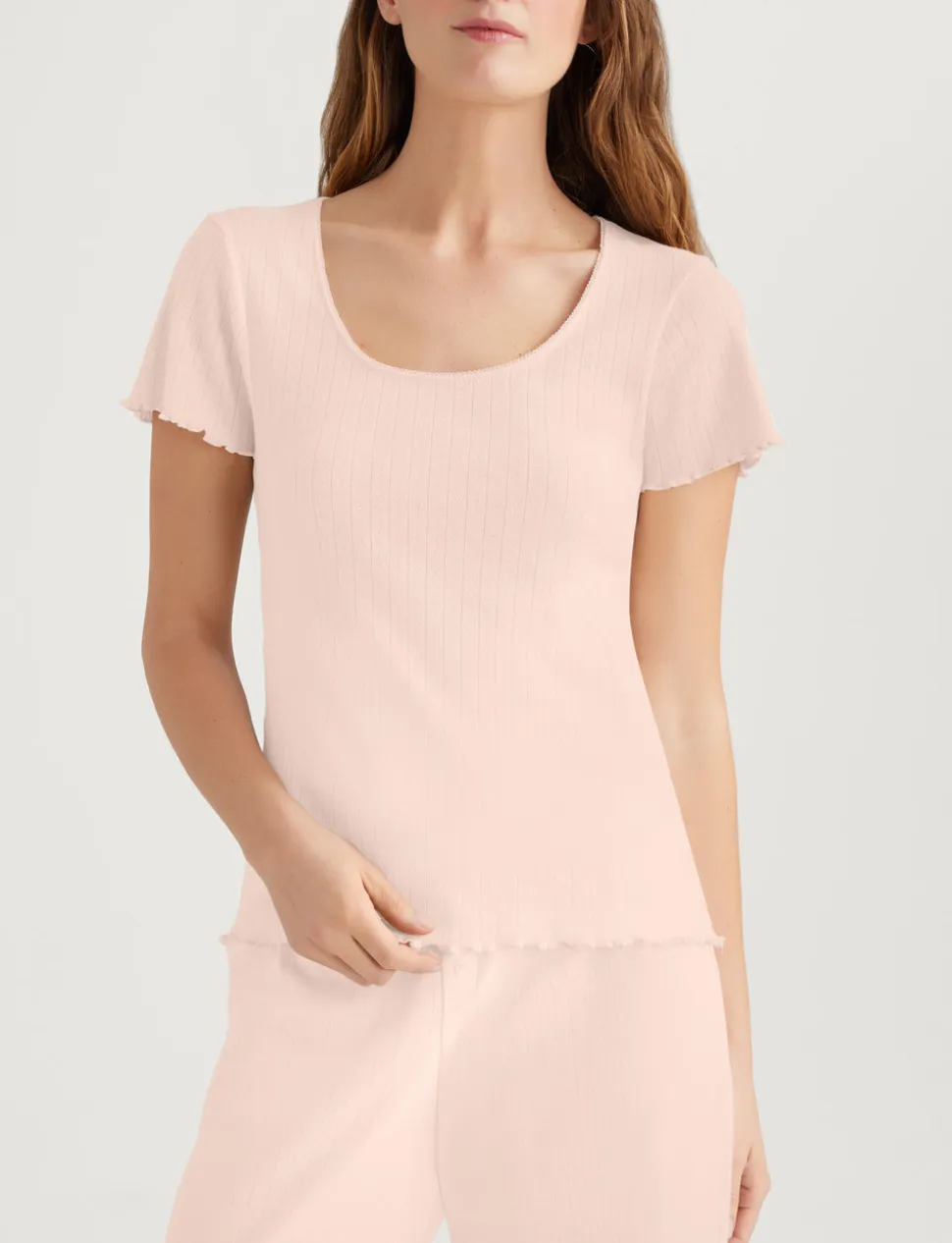 Women's Cotton Pointelle Rib Tee & Pant Set