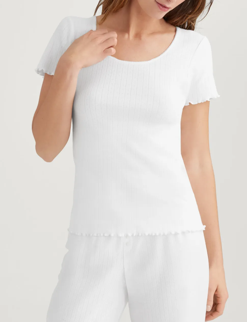 Women's Cotton Pointelle Rib Tee & Pant Set