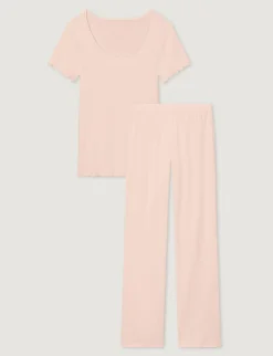 Women's Cotton Pointelle Rib Tee & Pant Set