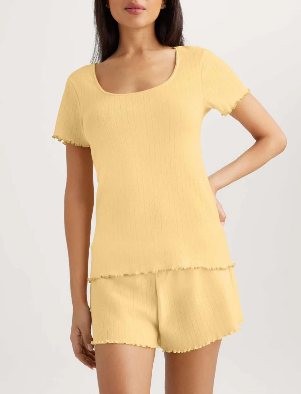 Women's Cotton Pointelle Rib Tee & Short Set