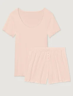 Women's Cotton Pointelle Rib Tee & Short Set