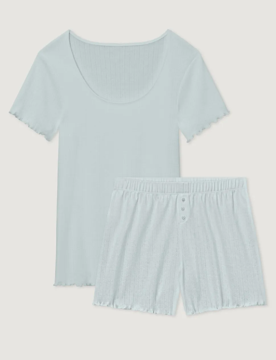 Women's Cotton Pointelle Rib Tee & Short Set