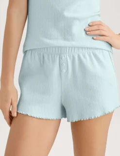 Women's Cotton Pointelle Rib Tee & Short Set