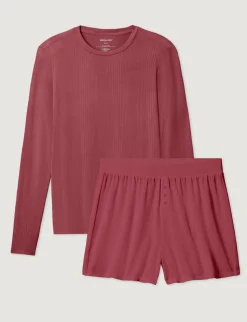 Women's Second Skin Luxe Rib Long Sleeve Crew Neck & Short Set