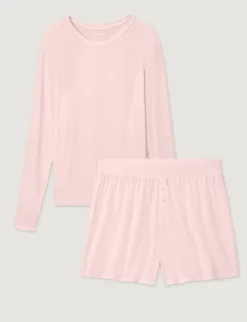 Women's Second Skin Luxe Rib Long Sleeve Crew Neck & Short Set
