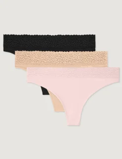 Women's Second Skin Thong, Lace Waist (5-Pack)