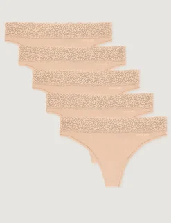 Women's Second Skin Thong, Lace Waist (5-Pack)